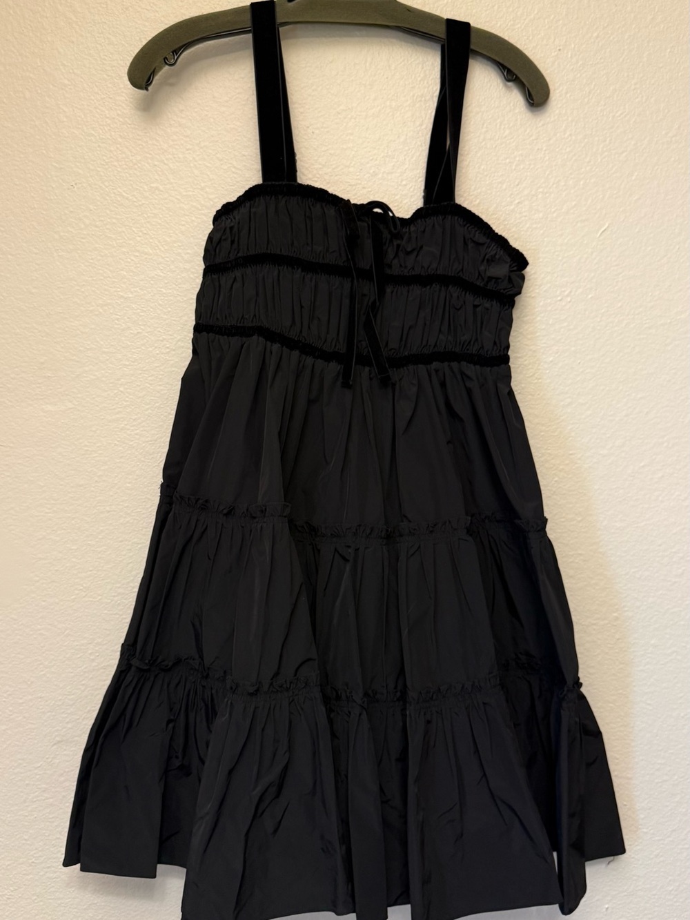 HUNTER BELL Black Tiered Mini Dress with Velvet Straps